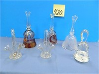 (3) Glass Bells, (2) Small Glass Baskets &