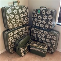 Vintage Samsonite Green Floral Luggage