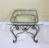 Beveled Glass Top Wrought Iron Side End Table 1-2