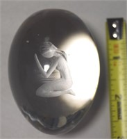 Vtg Ekenas Sweden Lead Crystal Etched Lady Egg
