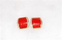 Joan Rivers Red-Orange Croco Leather Earrings