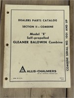 AC Model E Gleaner Baldwin Combine Parts Catalog