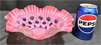 Fenton Bowl - Cranberry Pink Opalescent Coin Dot