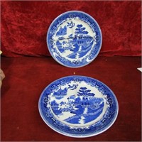 (2)Flow blue divided plates. Shenango china.
