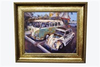 Framed Original Oil Painting on Canvas of VW Bus