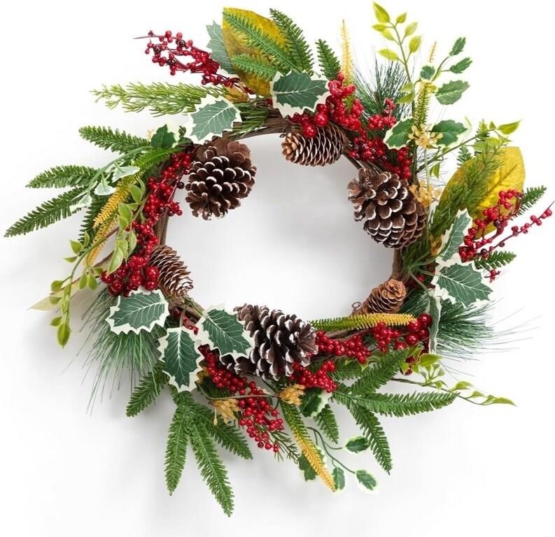 B292  LOHASBEE Xmas Wreath 20 Pine Cone Red Berr