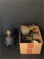 Oil Lamp & Box of Lamp Parts