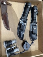 Knife Binoculars Compass lot