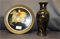 Oriental Hand Painted Vase And Painted Plaque