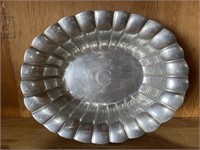 Vintage aluminum serving dish  letter  "C"