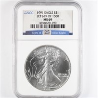 1991 Silver Eagle NGC MS69