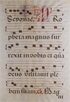 Leaf of musical score on vellum w/ Latin lyrics.