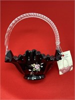 Fenton Glass Basket Hand painted & Signed by