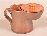 Schofield Glazed Redware Covered Shaving Mug.