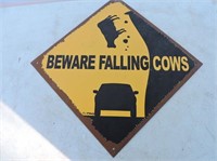 Beware Of Falling Cows Tin Sign 10"x10"