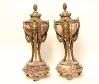 Pair of Fine19th.C Gilt-Bronze Mounted Marble Urn