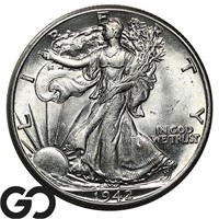 1942 Walking Liberty Half Dollar, Near Gem Bid: 75