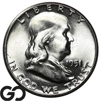 1951 Franklin Half Dollar, Near Gem BU Bid: 28