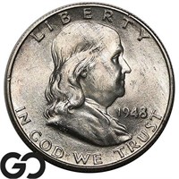 1948-D Franklin Half Dollar, Near Gem FBL Bid: 50