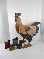 Wood Rooster and Mini Houses