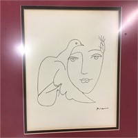 FRAMED PICASSO BIRD AND FACE PRINT