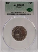 1861 Seated Quarter CAC Graded