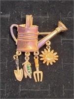 Vintage Watering Can Gardening Can Brooch