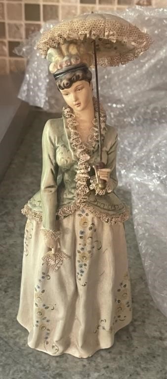Borsato Italy Porcelain Lace Lady w/Parasol Figure