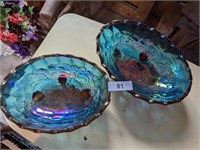 (2) Large Grapevine Carnival Glass Dishes