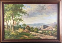 Framed Original Oil On Canvas Landscape Path By Ca