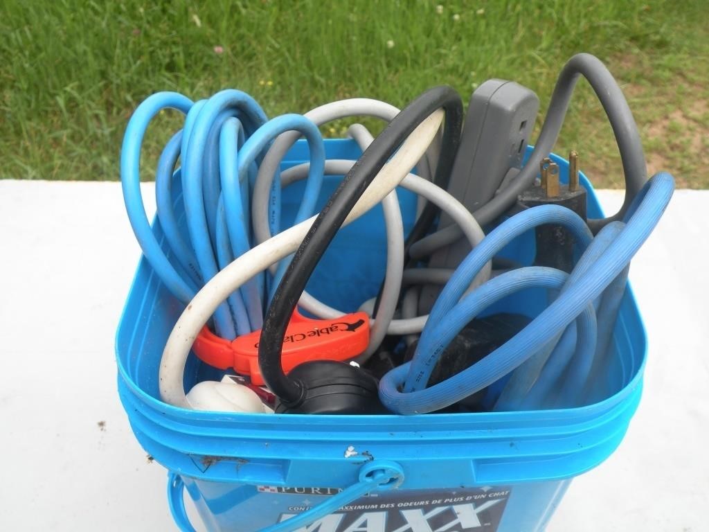 bucket of small extension cords