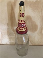 Shell X-100 tin top & genuine litre oil bottle