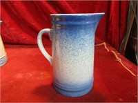 Antique splatter spongeware blue/white pitcher.