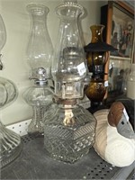 Lot of 2 Clear Glass Oil Lamps