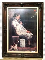 Man Smoking Pipe with Dog Ornate Framed Print