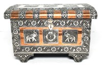 Tin & Copper Covered Jewelry Box with Elephant