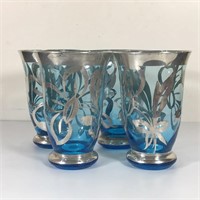 4 SILVER OVERLAY BLUE GLASSES
