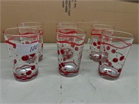 6 HAND PAINTED CHERRY GLASSES 4 1/2" TALL
