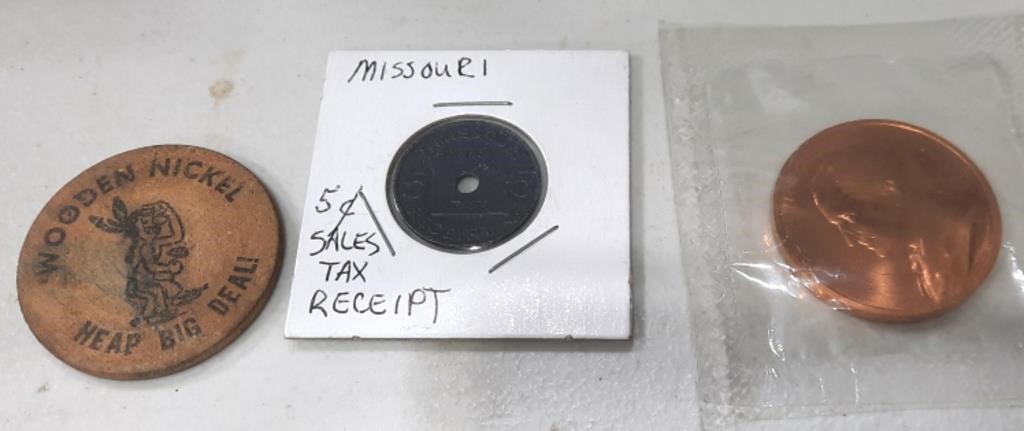 Wooden Nickel, Missouri Tax Receipt, Truman Inaugu