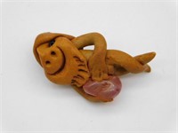 CLAY FIGURE WITH STONE ROCK STONE LAPIDARY SPECIME