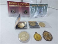 Fantasy Gold Coins & (3) Elvis Coins