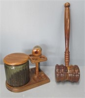 Vintage humidor with pipe stand, mallet wood