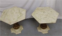 2 VINTAGE GREEN MARBLE END TABLES