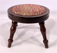 Walnut foot stool, turned legs, 10.5" round, 8"T,