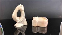 Soapstone pelican and hippo box