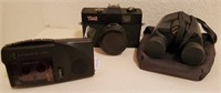 Camera, Bushnell Binoculars And Tape Recorder