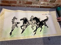 Chinese Scroll Paining Galloping Horses