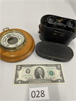 Antique Binoculars / Case, Vintage Barometer