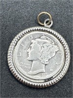 Silver Mercury Dime Pendant