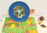 Mushrooms: bright color 24" X 45" rug, tray..